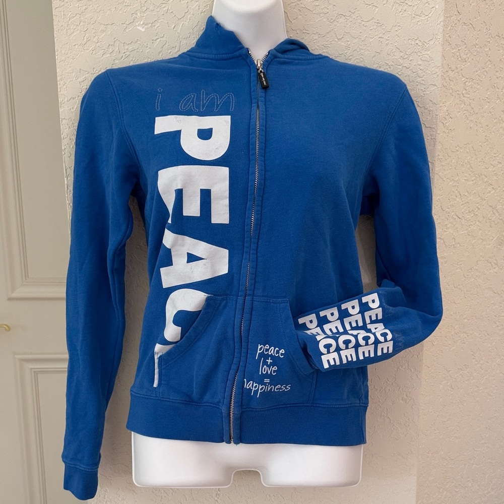 Peace Love World Blue Zip Up Hoodie